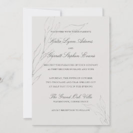 エレガントなグレー鉛筆スケッチの葉の結婚式 招待状