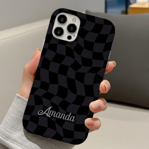 エレガントなグレー ブラック チェックのモノグラム iPhone 16ケース
