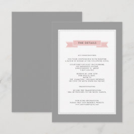 エレガントなグレー | ブラッシュピンクの結婚式詳細カード エンクロージャーカード