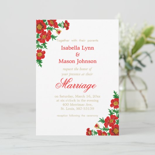 エレガントなケシの赤によっては結婚式招待状が開花します 招待状 (スタンド正面)