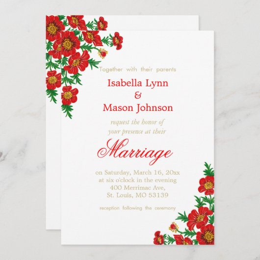 エレガントなケシの赤によっては結婚式招待状が開花します 招待状 (正面/裏面)