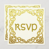 エレガントなケルトスタイルの結婚式 招待状 偽のゴールド ケルトノット 返信お願い (正面/裏面)