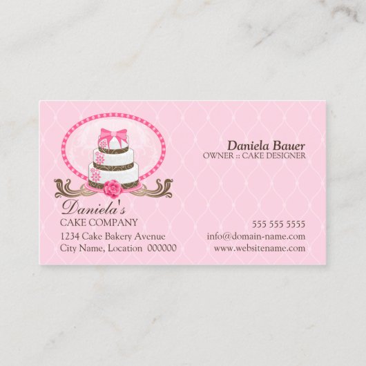 エレガントなケーキのベーカリーのダマスク織 名刺 (裏面)