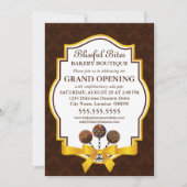 エレガントなケーキポップス&リボン ダマスク 招待状 (正面)