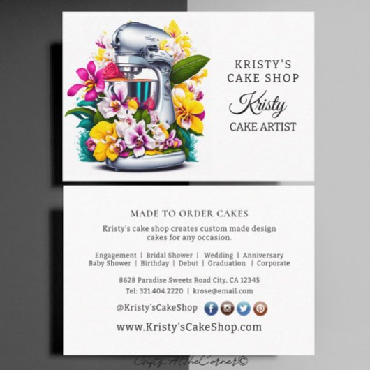 エレガントなケーキミキサー 黄色とピンクの蘭の花 バーガーケーキ屋 名刺