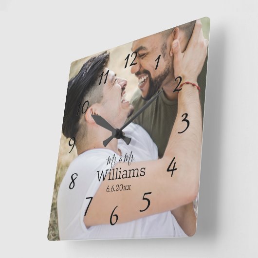エレガントなゲイのウェディングフォト スクエア壁時計 (傾斜)