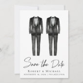エレガントなゲイの結婚式 タキシード 水彩画 セーブザデート (正面)