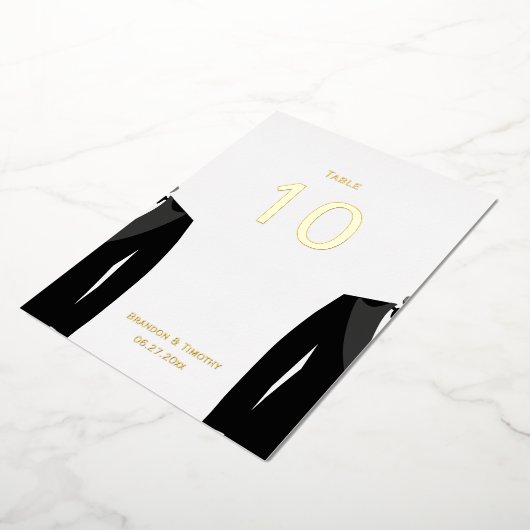 エレガントなゲイウェディングの本物の金箔テーブルナンバー 箔招待状 (回転した状態)