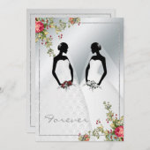 エレガントなゲイ シルバー ダマスク ウェディング 招待状 (正面/裏面)