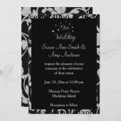 エレガントなゲイ ブラックとシルバーの結婚式招待状 招待状 (正面/裏面)