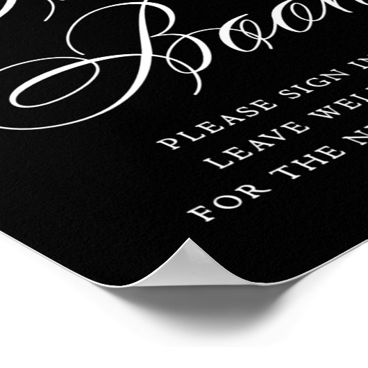 エレガントなゲストブック 白いカリグラフィー | 結婚式 ポスター (角)