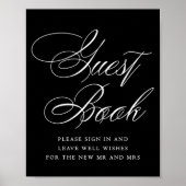 エレガントなゲストブック 白いカリグラフィー | 結婚式 ポスター (正面)