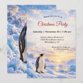 エレガントなコウテイペンギン 南極の冬 クリスマス 招待状