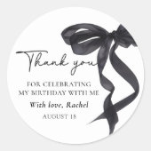 エレガントなコケッタ ブラックリボン 誕生日ステッカー ラウンドシール (正面)