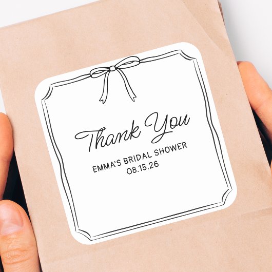 エレガントなコケッティ シックなボウ ブライダルシャワーの感謝を伝える スクエアシール