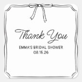 エレガントなコケッティ シックなボウ ブライダルシャワーの感謝を伝える スクエアシール (正面)