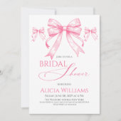 エレガントなコケッティ ピンクの弓 レトロ ブライダルシャワー 招待状 (正面)