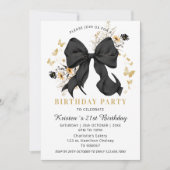 エレガントなコケティエ ブラックボウ ワイルドフラワーズ 招待状 (正面)