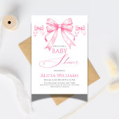 エレガントなコケティッシュピンクの弓レトロガールベイビーシャワー 招待状