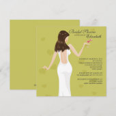 エレガントなコックテイルドレスの花嫁　シャワーパーティー招待状　グリーン 招待状 (正面/裏面)