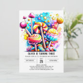 エレガントなコットンキャンディの誕生日 招待状 (スタンド正面)