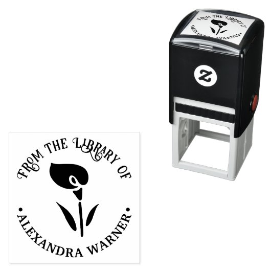 エレガントなコラリンドウのシルエット図書館の本の名前 セルフインキングスタンプ (インサイチュ)
