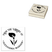 エレガントなコラリンドウのシルエット 図書館の本の名前 ラバースタンプ (押印)