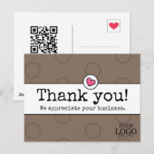 エレガントなコーヒーブラウン ハートビジネステンプレート ありがとう ポストカード (正面/裏面)
