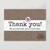 エレガントなコーヒーブラウン ハートビジネステンプレート ありがとう ポストカード (正面)