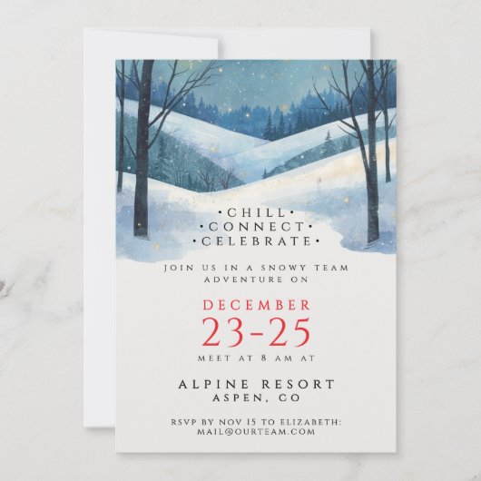 エレガントなコーポレートブルーの冬の風景水彩画 招待状 (正面)