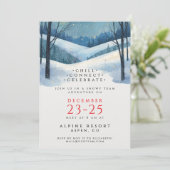 エレガントなコーポレートブルーの冬の風景水彩画 招待状 (スタンド正面)