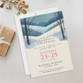 エレガントなコーポレートブルーの冬の風景水彩画 招待状