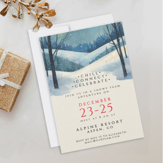エレガントなコーポレートブルーの冬の風景水彩画 招待状
