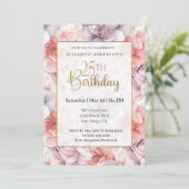 エレガントなコーラルとラベンダーの芍薬の25歳の誕生日  招待状 (スタンド正面)
