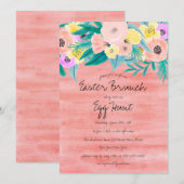 エレガントなコーラルイエローの花の水彩イースター 招待状 (正面/裏面)