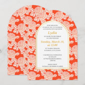 エレガントなコーラルカラーの花のバット・ミッツヴァ招待状 招待状 (正面/裏面)