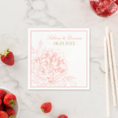 エレガントなコーラルゴールドの花モノグラム結婚式 スタンダードカクテルナプキン (インサイチュ)