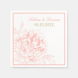 エレガントなコーラルゴールドの花モノグラム結婚式 スタンダードカクテルナプキン