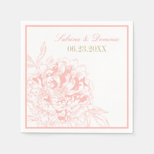 エレガントなコーラルゴールドの花モノグラム結婚式 スタンダードカクテルナプキン (正面)