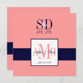 エレガントなコーラルネイビーのSave the Date発表 招待状 (正面/裏面)