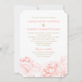 エレガントなコーラルピンクとゴールドの牡丹の結婚式 招待状 (正面)