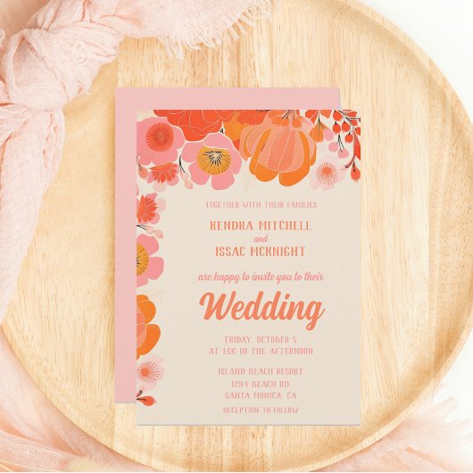 エレガントなコーラルピンクの牡丹の花 招待状