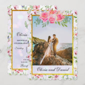 エレガントなコーラルピンクの花の水彩結婚式 招待状 (正面/裏面)