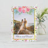 エレガントなコーラルピンクの花の水彩結婚式 招待状 (スタンド正面)