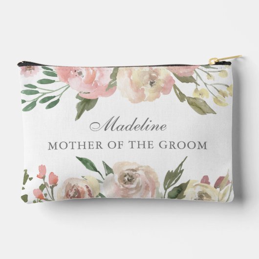 エレガントなコーラルピンクの花束　新婦の母 アクセサリーポーチ (裏面)