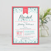 エレガントなコーラルピンク; アクアコンフェッティ ブライダルシャワー 招待状 (スタンド正面)