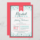 エレガントなコーラルピンク; アクアコンフェッティ ブライダルシャワー 招待状 (正面/裏面)