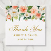 エレガントなコーラルフローラルウェディングサンキューゴールド フェイバータグ (正面)