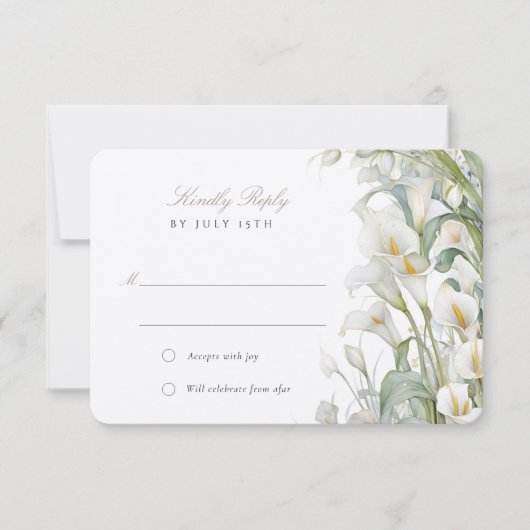 エレガントなコーラルリリーのウェディングRSVPカード パステル 招待状 (正面)