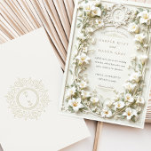 エレガントなコーラルリリーのウェディング ヴィンテージ オーナメント 詳細 招待状